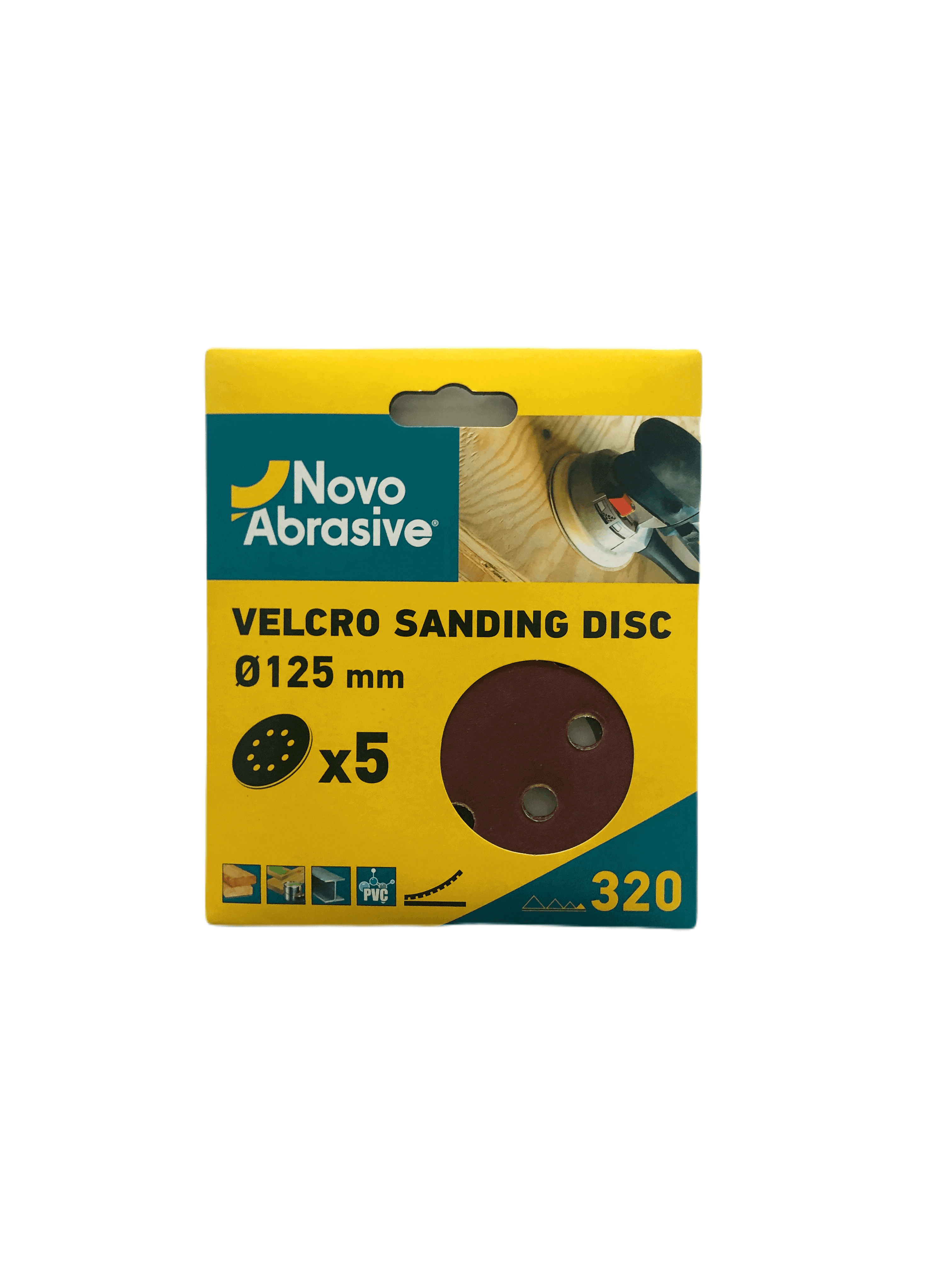 Круг шліфувальний самозачепний NovoAbrasive 125 мм, Р320, 8 отв., упак. 5шт.